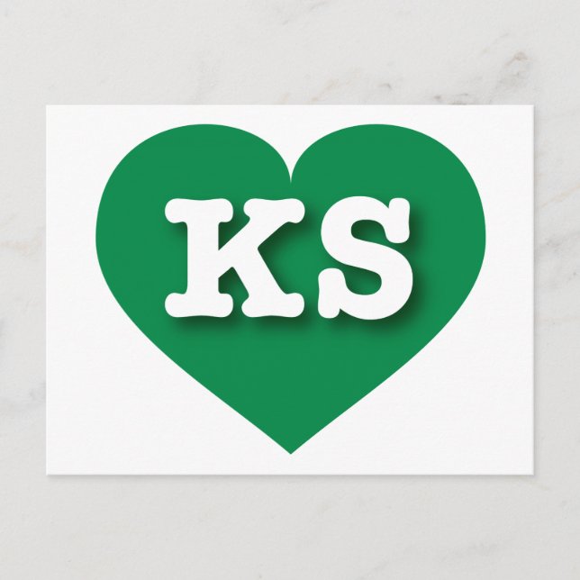 Cartão Postal Kansas Green Heart - Eu amo KS (Frente)
