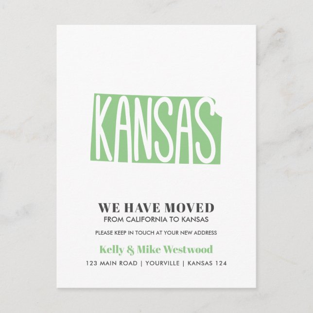 Cartão Postal KANSAS Mudamos o novo endereço para a nova casa (Frente)