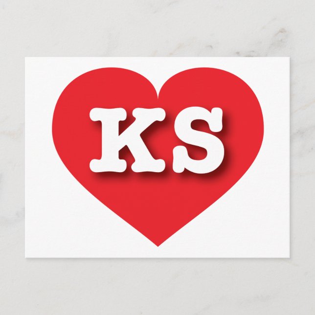 Cartão Postal Kansas Red Heart - Eu amo KS (Frente)