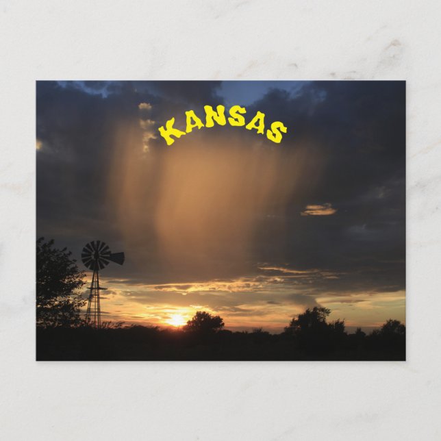 Cartão Postal Kansas Sunset com Silhouette Windmill. Postar plac (Frente)