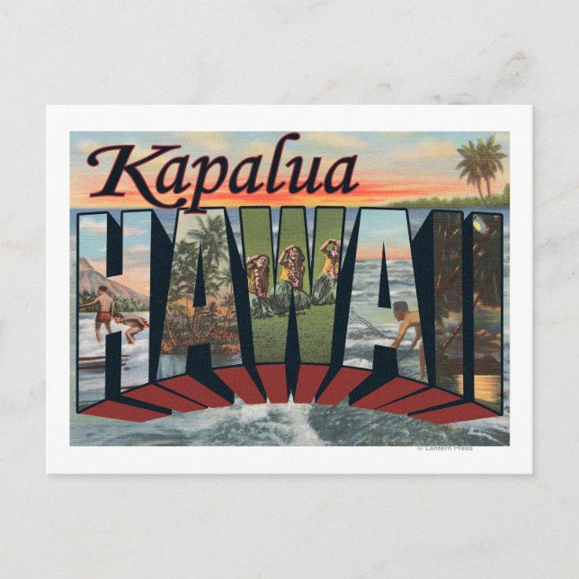 Cartão Postal Kapalua, Havaí - Cenas com Letras Grandes (Frente)