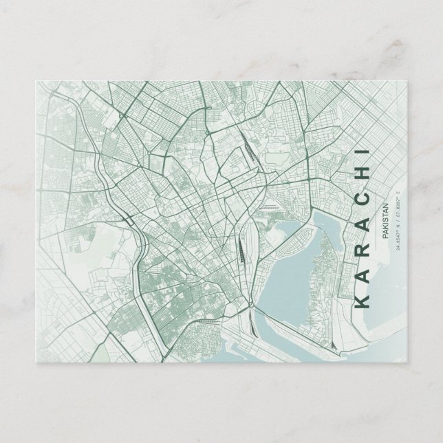 Cartão Postal Karachi Pakistan Map Minimal (Frente)