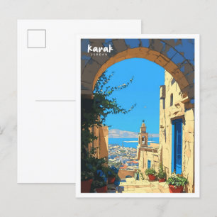 Cartão Postal Karak Jordan Vintage Art Illustration Viagem