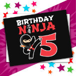 Cartão Postal Karate Ninja, 5 anos, Festa Kids 5 Aniversário<br><div class="desc">Esta design de aniversário Ninja 5 faz um presente perfeito para um presente de festa de aniversário ninja de 5 anos. Apresenta símbolo japonês para Ninjutsu com cartoon ninja karate chuta o aniversariante ou a garota vai amar! Este design de aniversário ninja para meninos e meninas é um ajustado perfeito...</div>