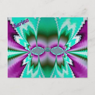 Cartão Postal KARINA ~ Padrão de Design Fractal 3D ~ Roxo Verde