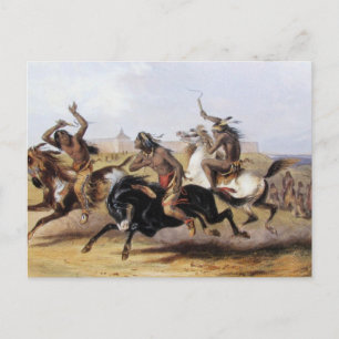 Cartão Postal Karl Bodmer - Corrida de Cavalos dos Sioux