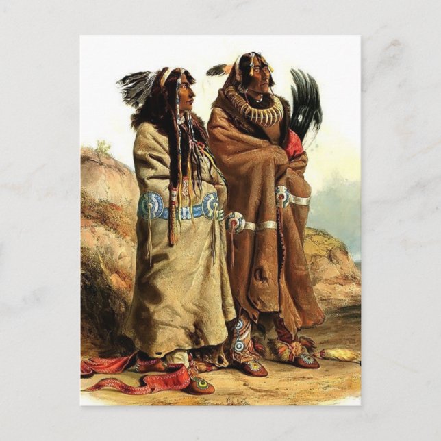 Cartão Postal Karl Bodmer-SihChida&MahchsiKarehde, índios Mandan (Frente)