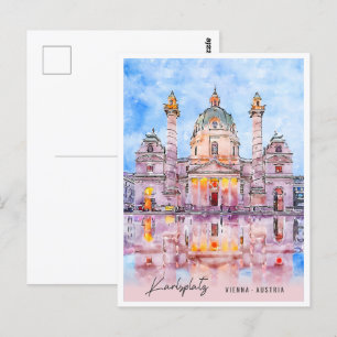 Cartão Postal Karlsplatz Viena Áustria Viagem Place Watercolor