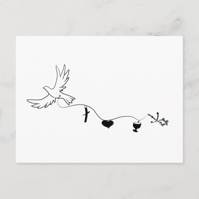 Cartão Postal Karte mit Friedenstaube und christlichen Symbolen (Frente)