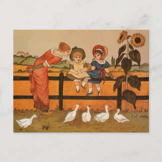 Cartão Postal Kate Greenaway, mulher vitoriana, patos infantis