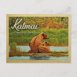 Cartão Postal Katmai National Park Bears Vintage
