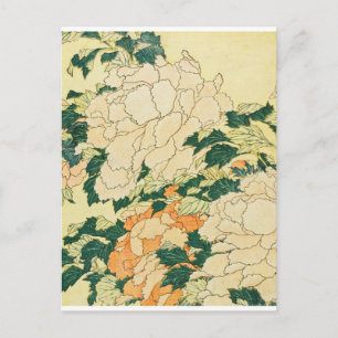 Cartão Postal Katsushika Hokusai-Peonies e Borboleta