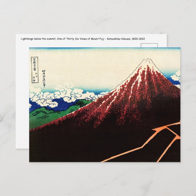 Cartão Postal Katsushika Hokusai - Relâmpagos abaixo do cume (Frente/Verso)