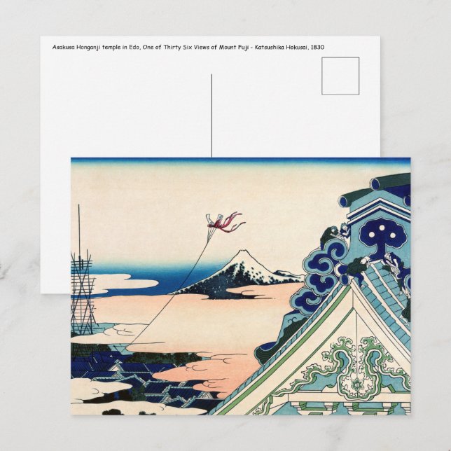 Cartão Postal Katsushika Hokusai - Templo Asakusa Honganji, Edo (Frente/Verso)