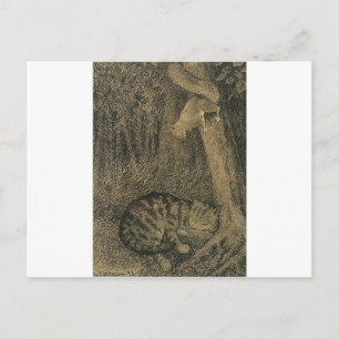 Cartão Postal Katt Og Ekorn por Theodor Severin Kittelsen