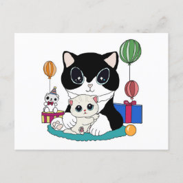 Cartão Postal Kattenmoeder en kattenkind vieren feest. Kittycat