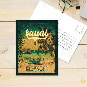 Cartão Postal Kauai Beach Hawaii Retro Palm Trees 60s Souvenirs