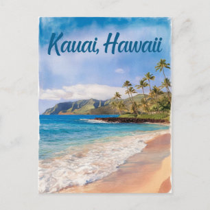 Cartão Postal Kauai Hawaii Beach Watercolor Painting