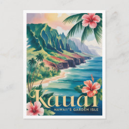 Cartão Postal Kauai vintage watercolor