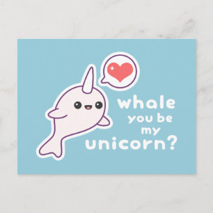 Cartão Postal Kawaii Albino Narwhal