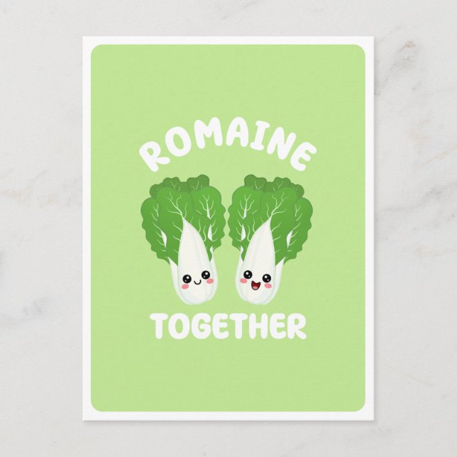 Cartão Postal  Kawaii Alface Romaine Casal Vegetariano Piada Com (Frente)