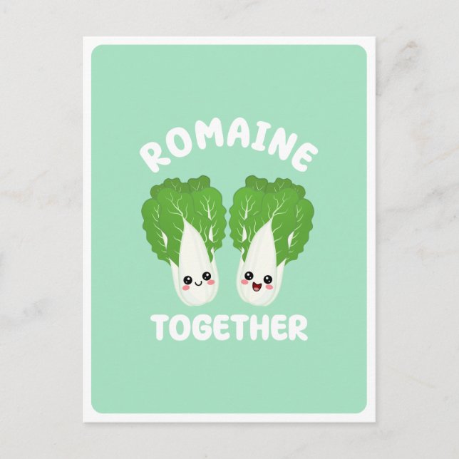 Cartão Postal  Kawaii Alface Romaine Casal Vegetariano Piada de  (Frente)
