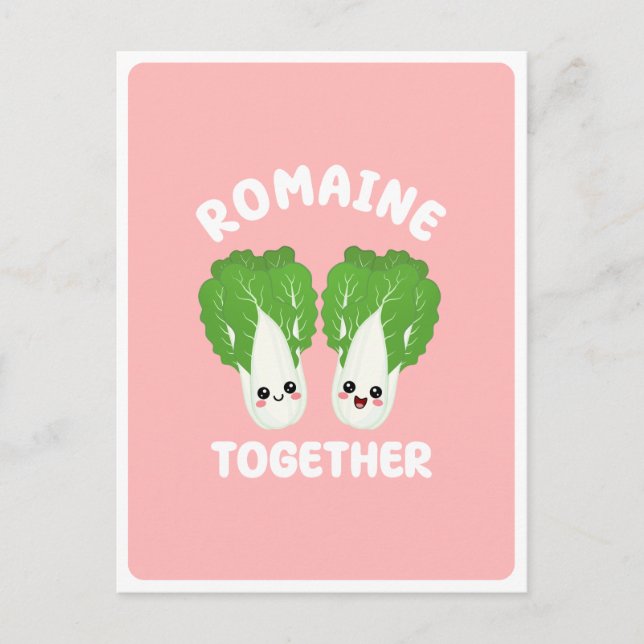 Cartão Postal  Kawaii Alface Romaine Casal Vegetariano Trocadilh (Frente)