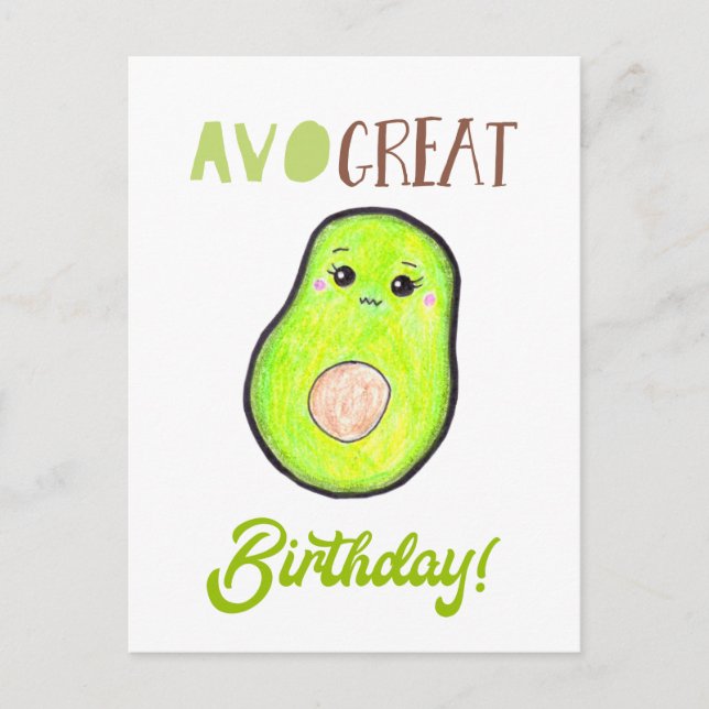 Cartão Postal Kawaii Avocado Excelente Avo Aniversário Cute Pun (Frente)