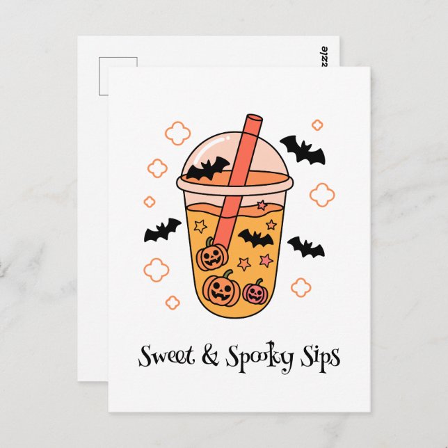 Cartão Postal Kawaii boo, doce e assustador halloween (Frente/Verso)