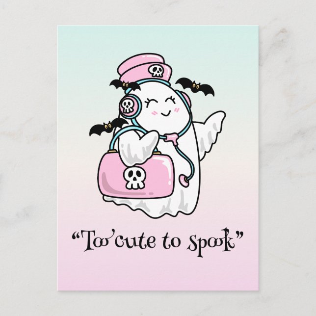 Cartão Postal Kawaii boo, doce e assustador halloween (Frente)