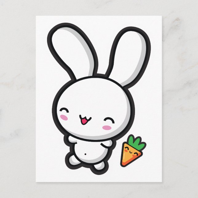 Cartão Postal Kawaii Bunny e Carrot (Frente)