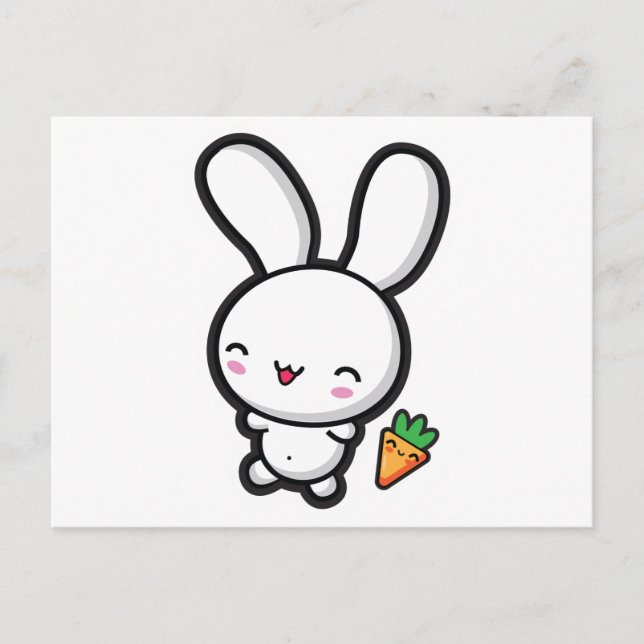 Cartão Postal Kawaii Bunny e Carrot (Frente)