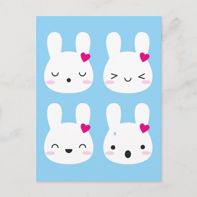 Cartão Postal Kawaii Bunny Emoções (Frente)