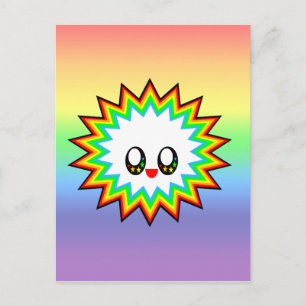 CARTÃO POSTAL KAWAII BURST RAINBOW FACE FELIZ
