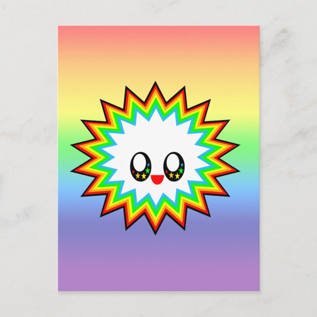 CARTÃO POSTAL KAWAII BURST RAINBOW FACE FELIZ (Frente)