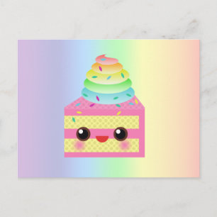 Cartão Postal Kawaii Cake Rosa Arco-Íris Espelha Divertido