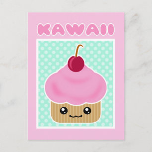 Cartão Postal Kawaii Cupcake Cherry Candy