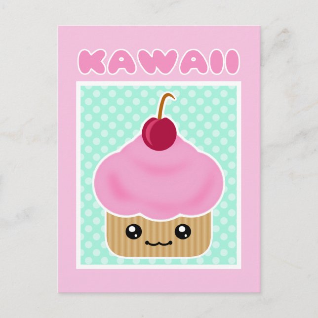 Cartão Postal Kawaii Cupcake Cherry Candy (Frente)