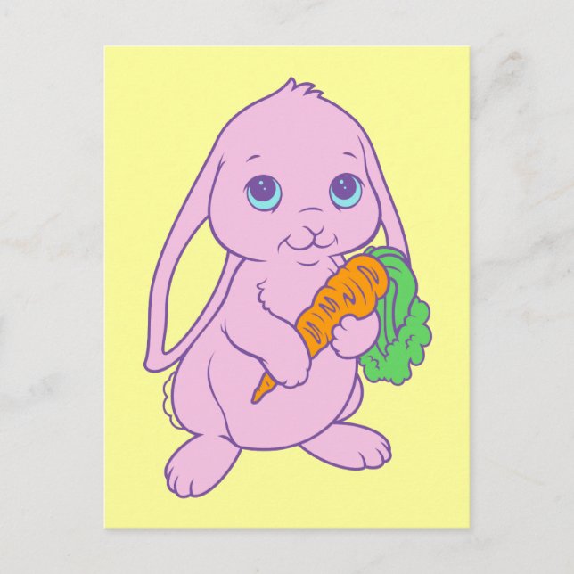 Cartão Postal Kawaii Cute Cartoon Bunny Rabbit Carrot (Frente)