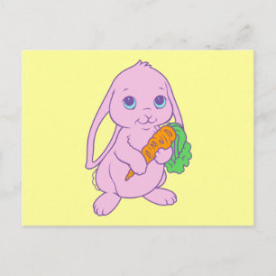 Cartão Postal Kawaii Cute Cartoon Bunny Rabbit Carrot