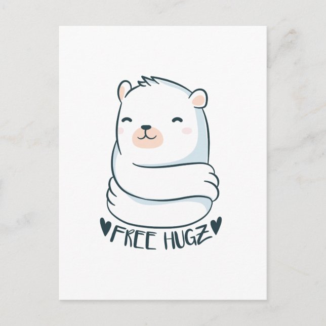 Cartão Postal Kawaii FREIO HUGS Urso Polar Amor Branco (Frente)