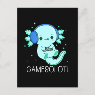 Cartão Postal Kawaii Gamesolotl Axolotl Gamer