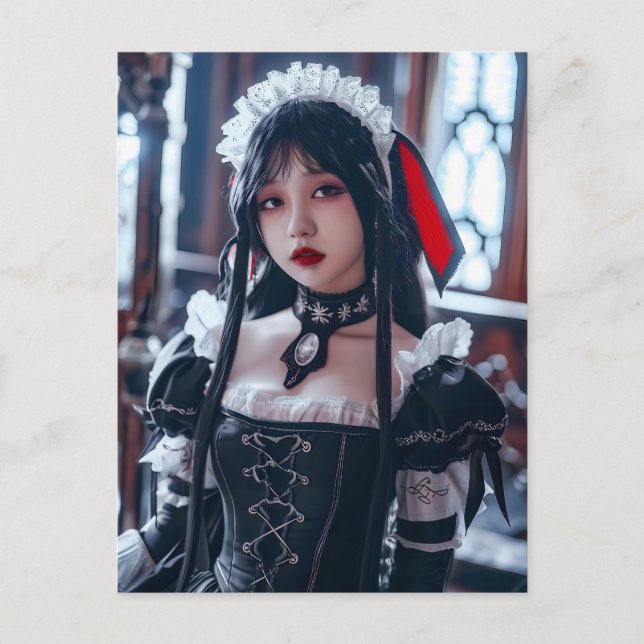 Cartão Postal Kawaii Gothic Cosplay Maid Retrato (Frente)