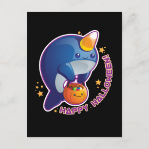 Cartão Postal Kawaii Halloween Narwhal