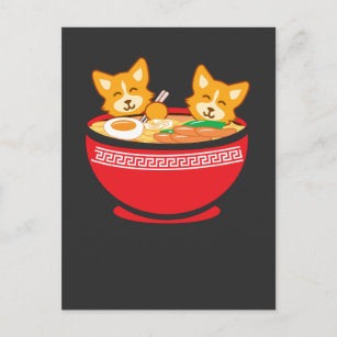 Cartão Postal Kawaii Japonês Anime Corgi Dog Funny Ramen Gift
