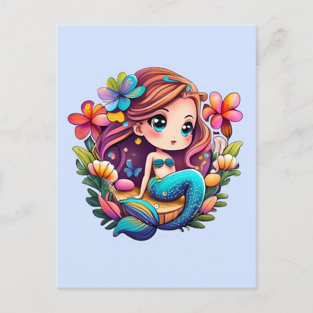Cartão Postal Kawaii Mermaid (Frente)