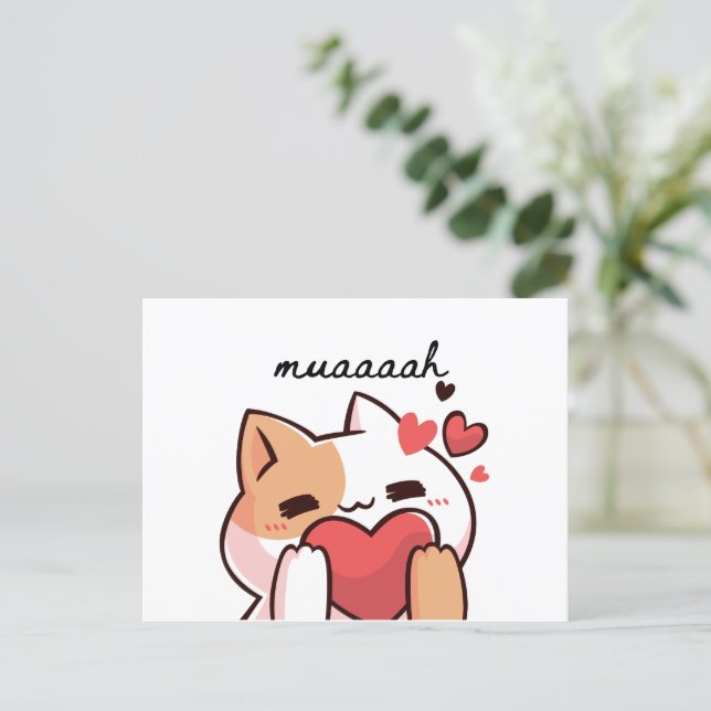Cartão Postal Gato Kawaii Gato Japonês Leite De Morango