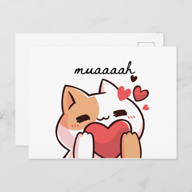 Cartão Postal Kawaii muah kiss de Gato (Frente/Verso)