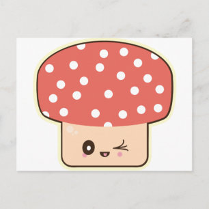 Cartão Postal Kawaii Mushroom, polkadot branco-vermelho-bravo