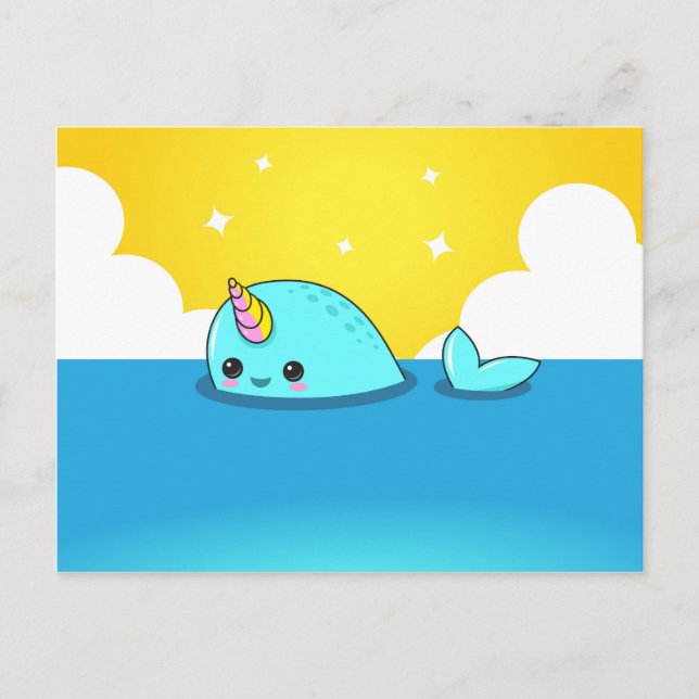 Cartão Postal Kawaii Narwhal (Frente)